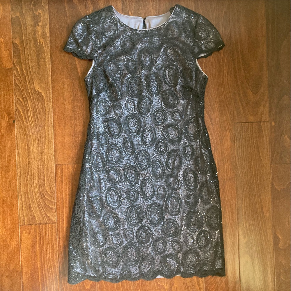 Suzi Chin For Maggy Boutique Sz 10 Women's Sequins Cocktail Dress Black Formal